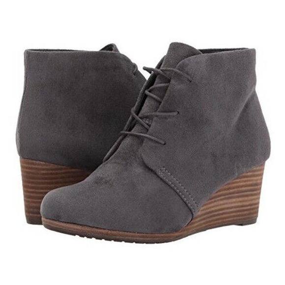 Dr. Scholls Womens 8.5M Dakota Adjustable Tasseled Round Toe Wedge Booties Gray - Picture 1 of 10